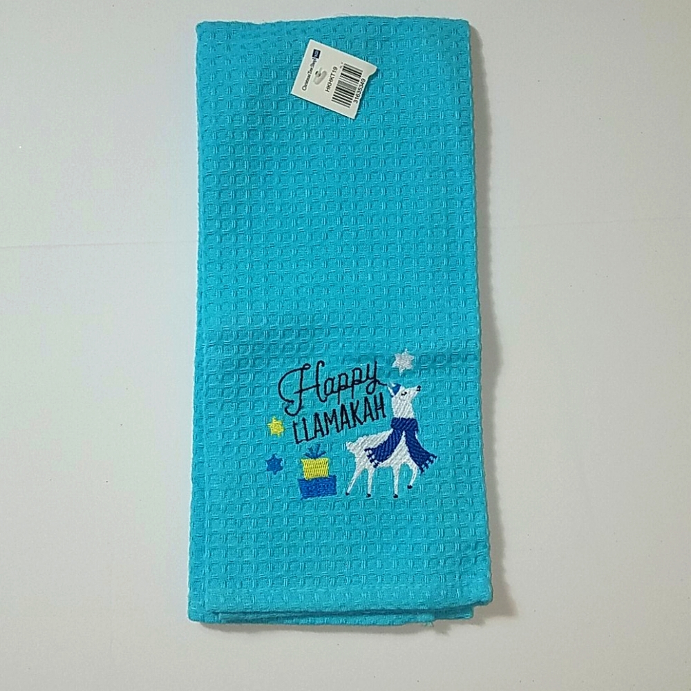 Happy llamaka blue cotton dish or bathroom towel